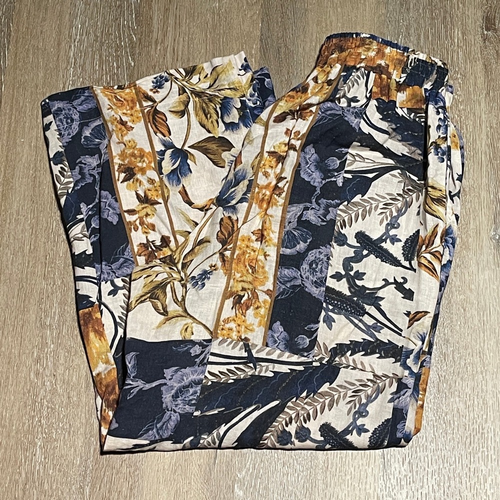 Christian Siriano New York Wide‎ Leg Pants Floral Print Linen Rayon XS EUC